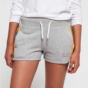 Superdry Carly Carnival Sweat Shorts Lounge Heather Grey Rainbow Stripe Cotton S